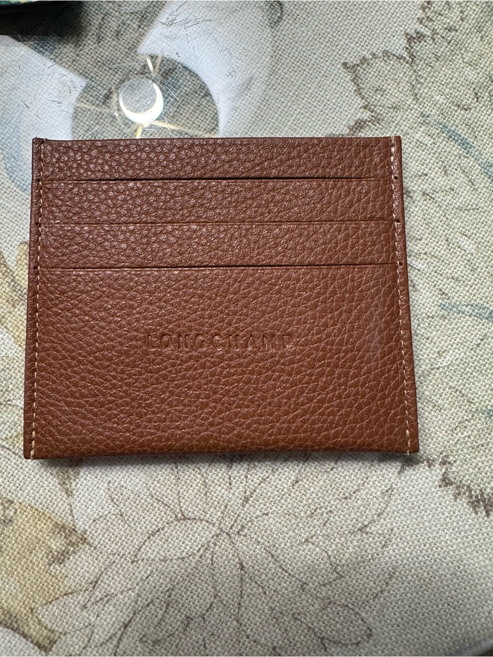 Longchamp Chestnut Brown Pebbled Leather Card Sleeve